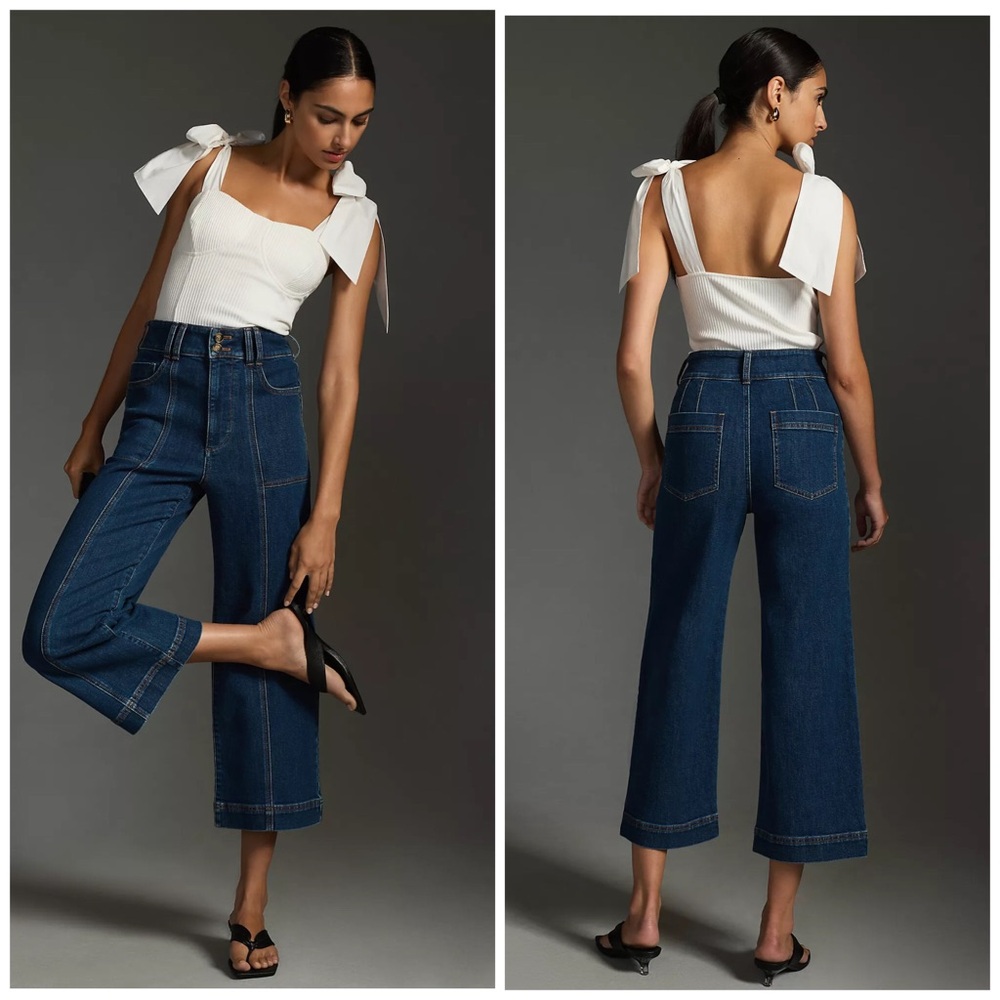 Pilcro Anthropologie Seamed High Rise Cropped Wide Leg Jeans Skipper - Picture 2 of 7